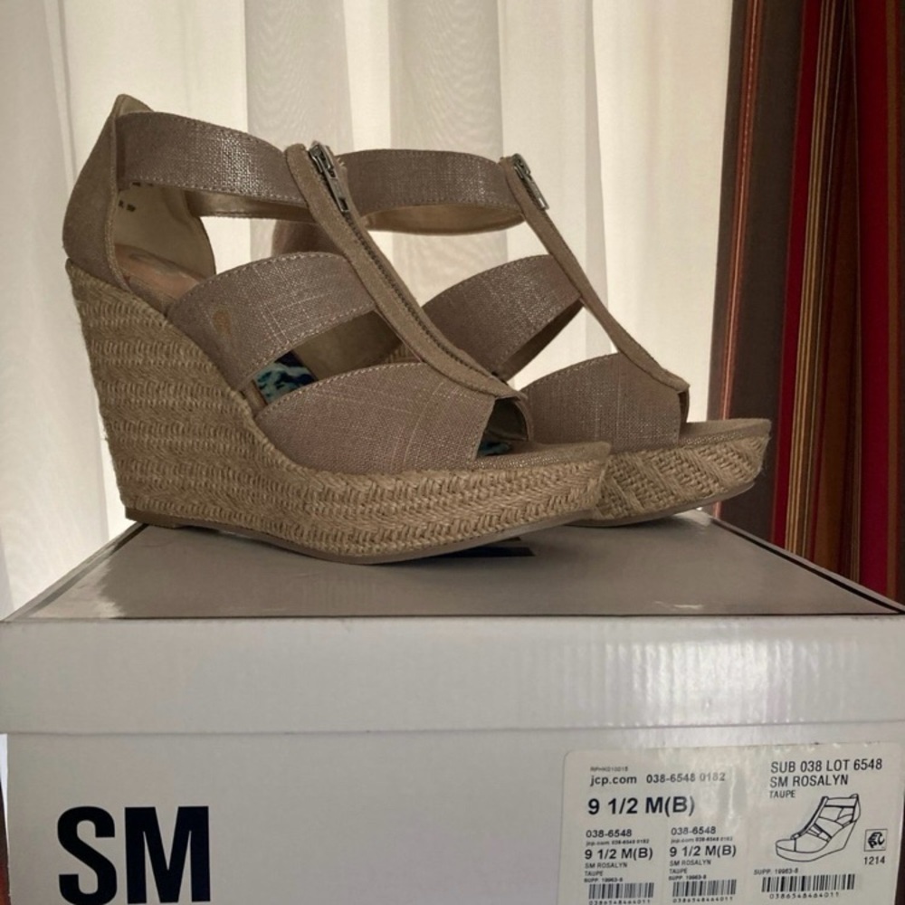 JCPenney Tan Wedge Sandals with Espadrille Heel